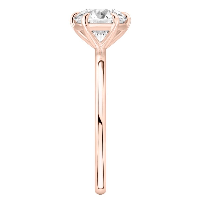 round cut diamond six prong delicate solitaire engagement ring rose gold side