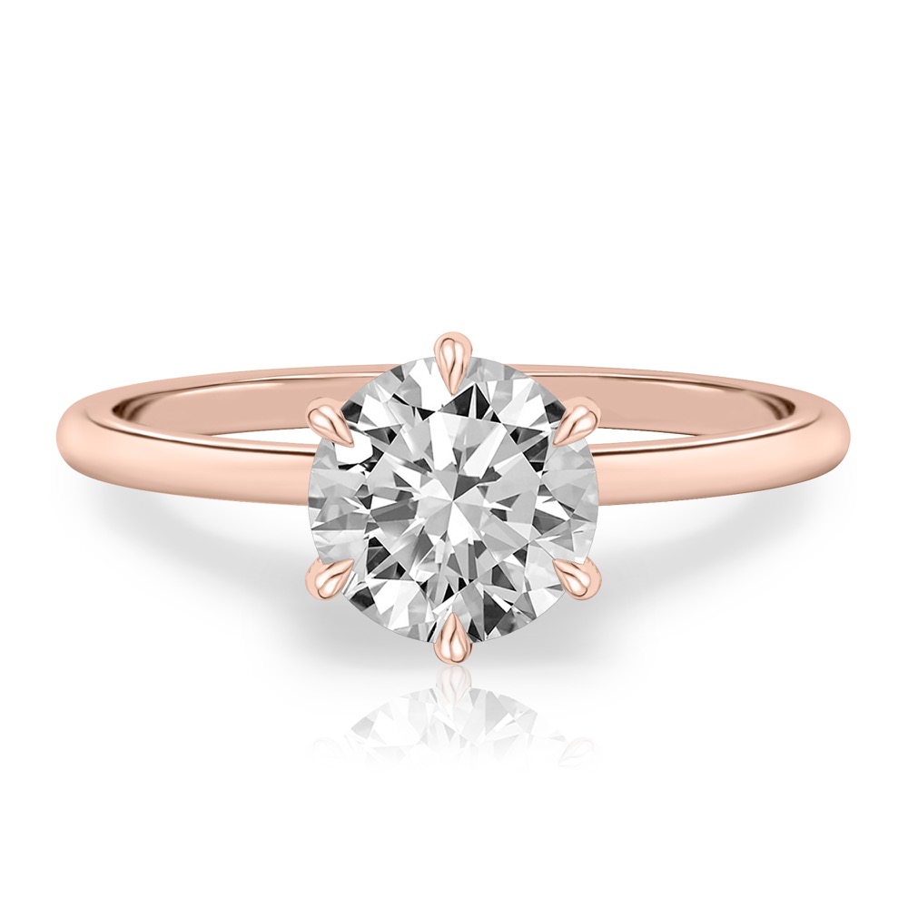 round cut diamond six prong delicate solitaire engagement ring rose gold