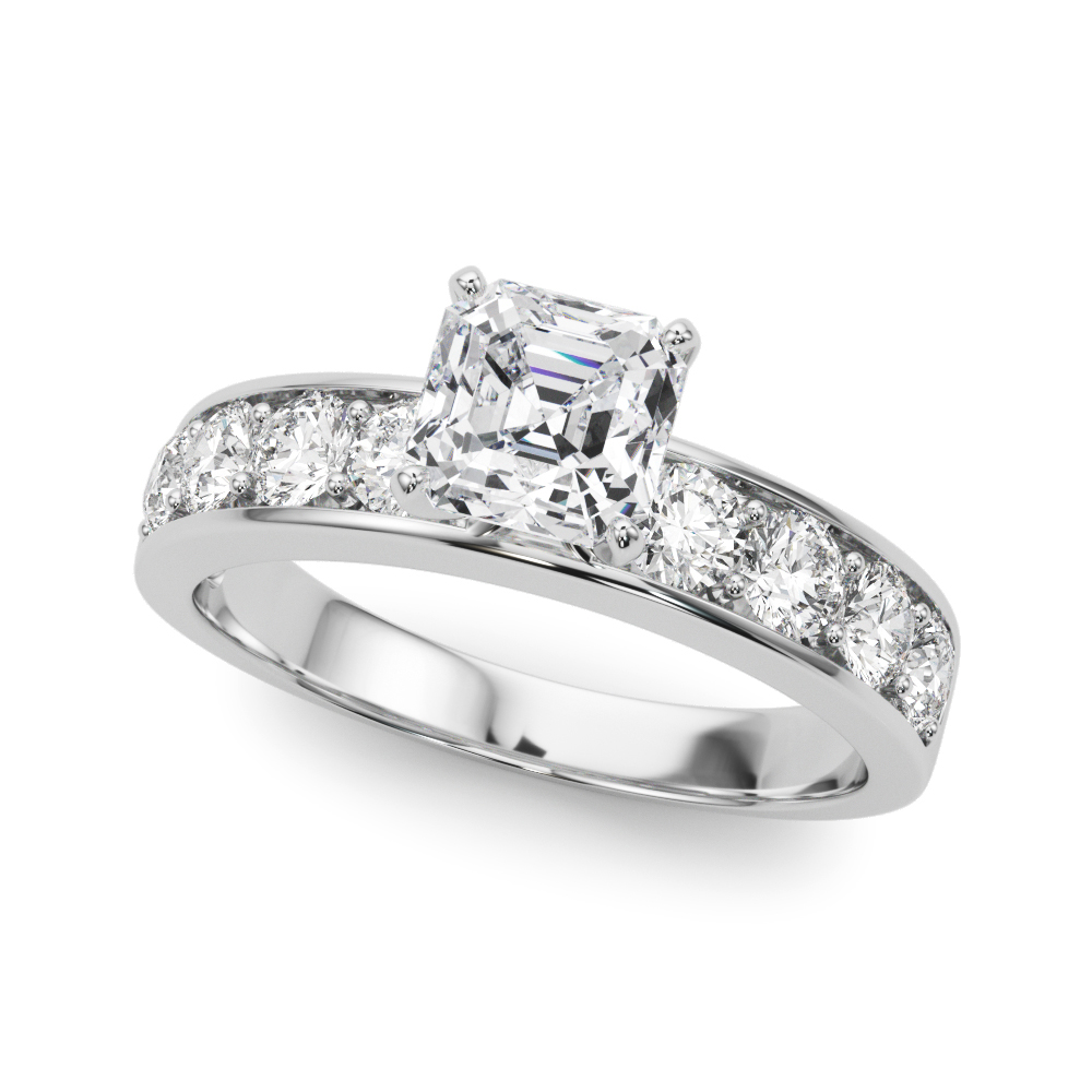 asscher cut diamond channel setting engagement ring platinum angle