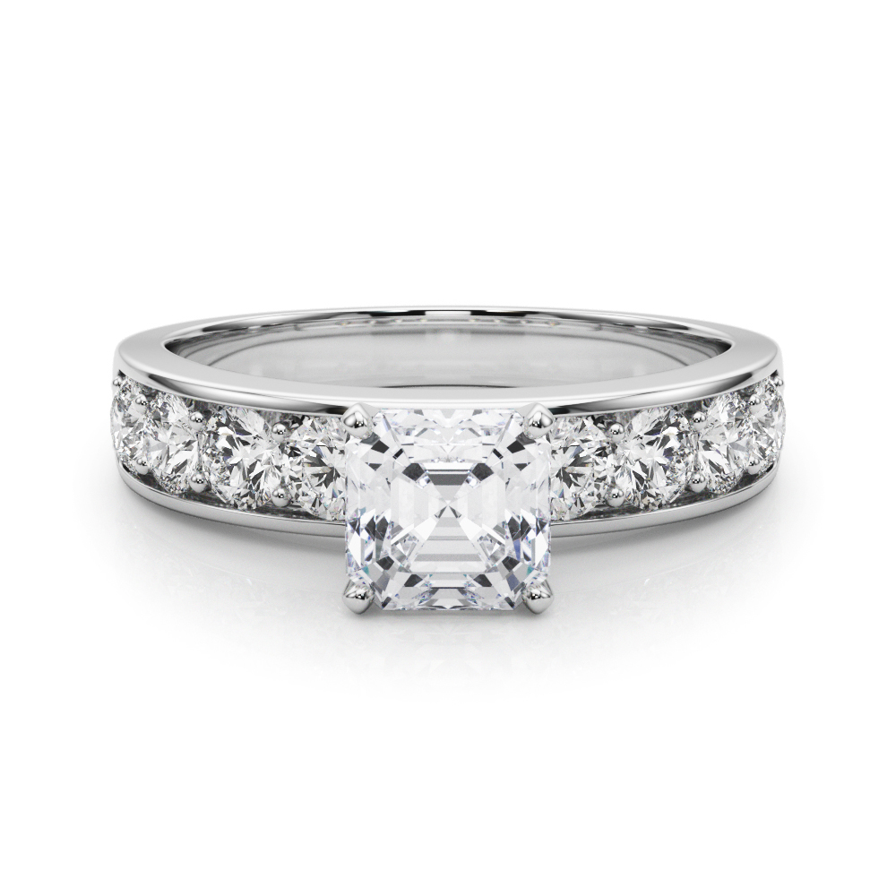 asscher cut diamond channel setting engagement ring platinum