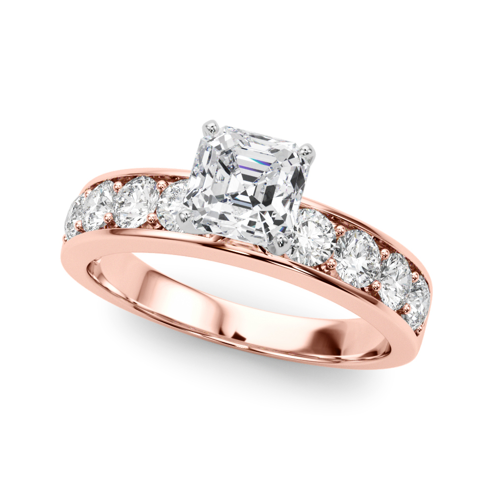 asscher cut diamond channel setting engagement ring rose gold angle