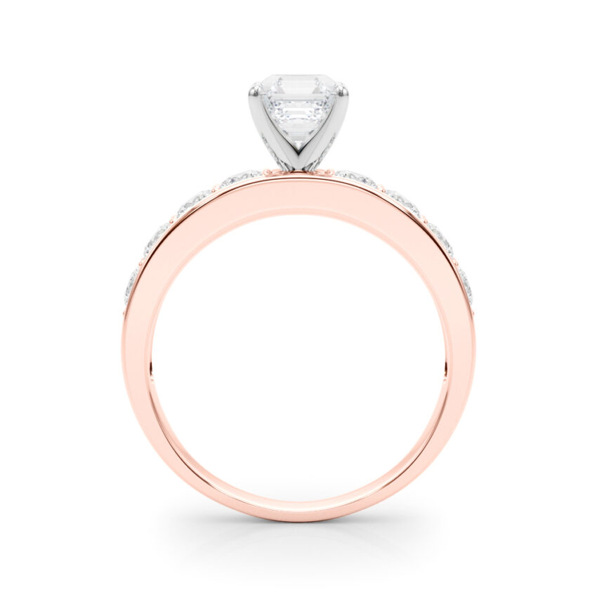 asscher cut diamond channel setting engagement ring rose gold side