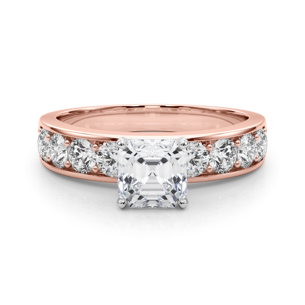 asscher cut diamond channel setting engagement ring rose gold