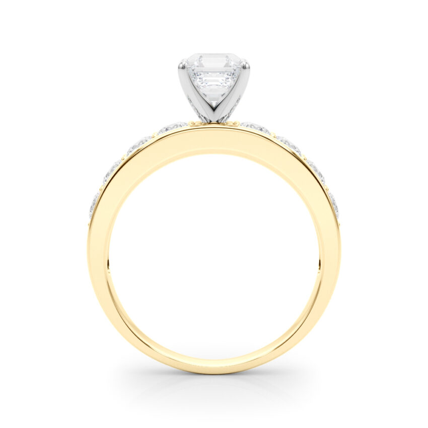 asscher cut diamond channel setting engagement ring yellow gold side
