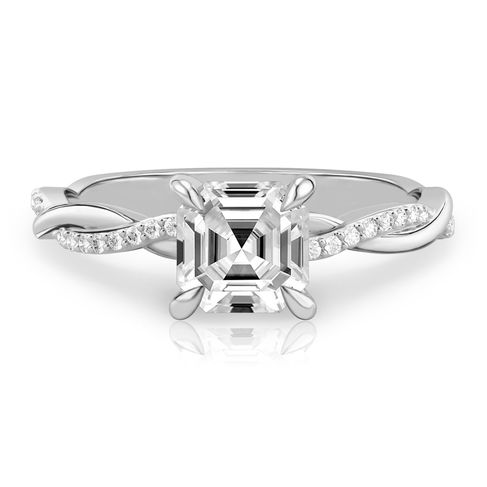 asscher cut diamond twist engagement ring platinum