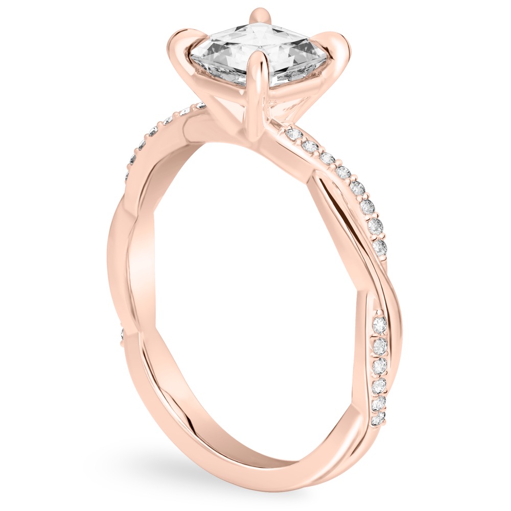 asscher cut diamond twist engagement ring rose gold angle