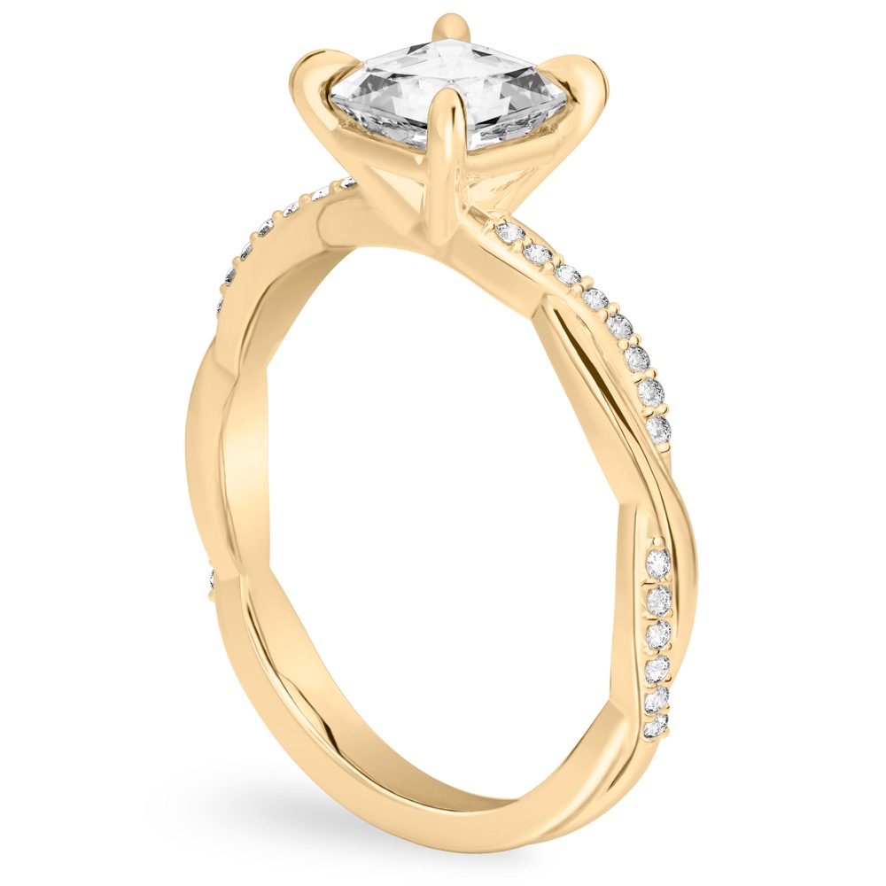 asscher cut diamond twist engagement ring yellow gold angle