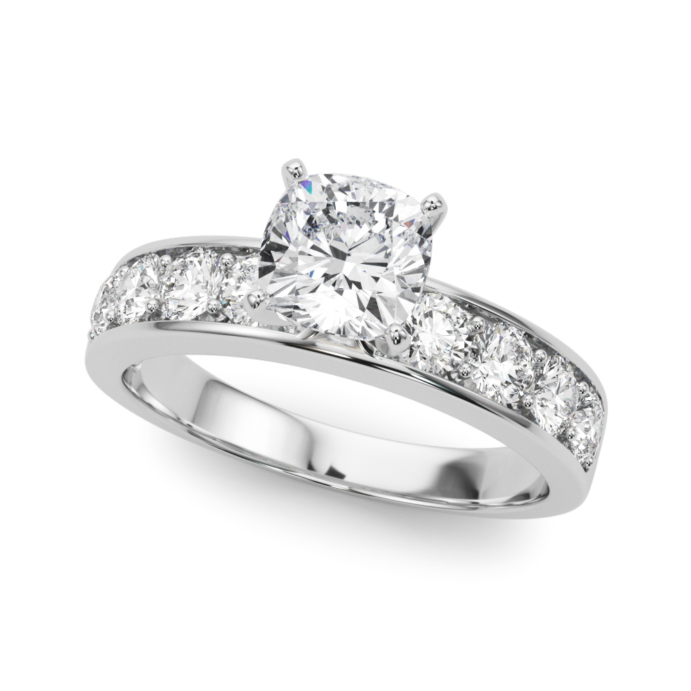 cushion cut diamond channel setting engagement ring platinum angle