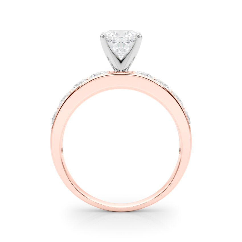 cushion cut diamond channel setting engagement ring rose gold side