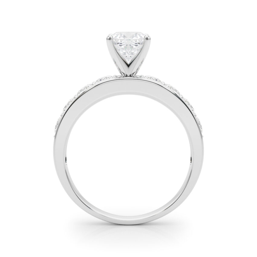 cushion cut diamond channel setting engagement ring white gold side