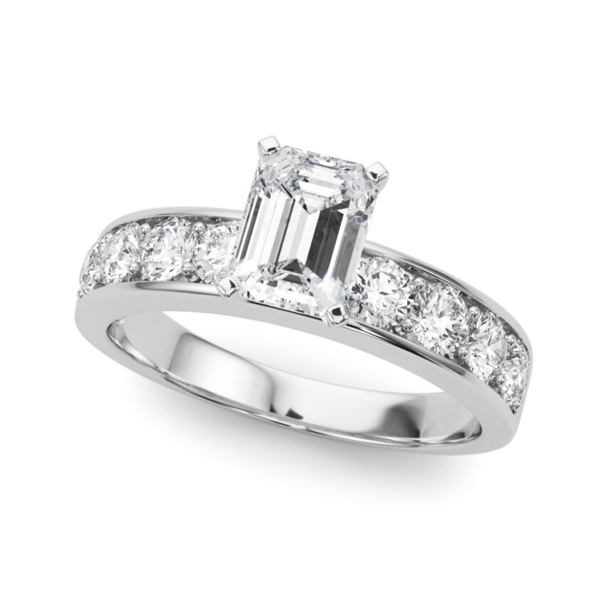 emerald cut diamond channel setting engagement ring palladium angle