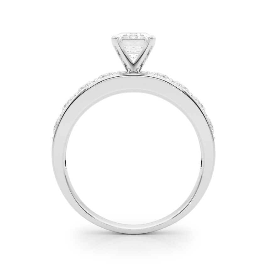 emerald cut diamond channel setting engagement ring palladium side