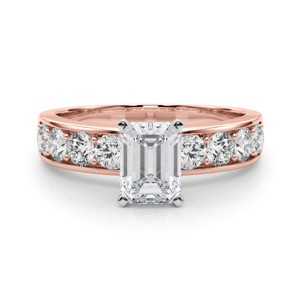 emerald cut diamond channel setting engagement ring rose gold