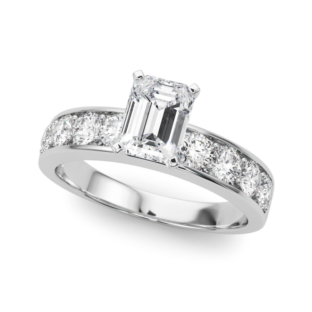 emerald cut diamond channel setting engagement ring white gold angle