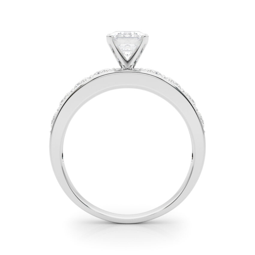 emerald cut diamond channel setting engagement ring white gold side