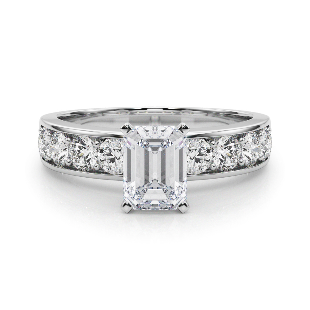 emerald cut diamond channel setting engagement ring white gold