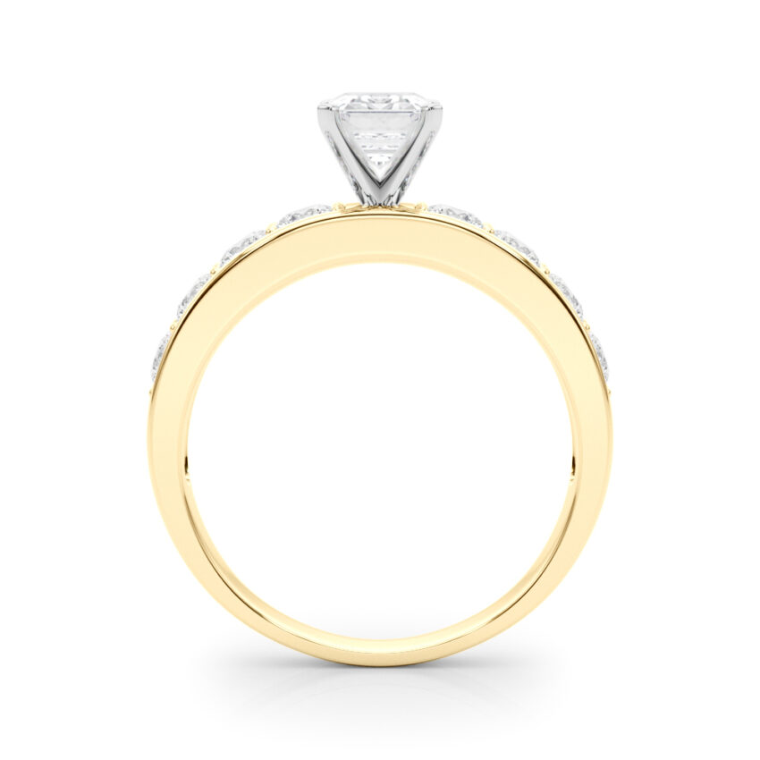 emerald cut diamond channel setting engagement ring yellow gold side