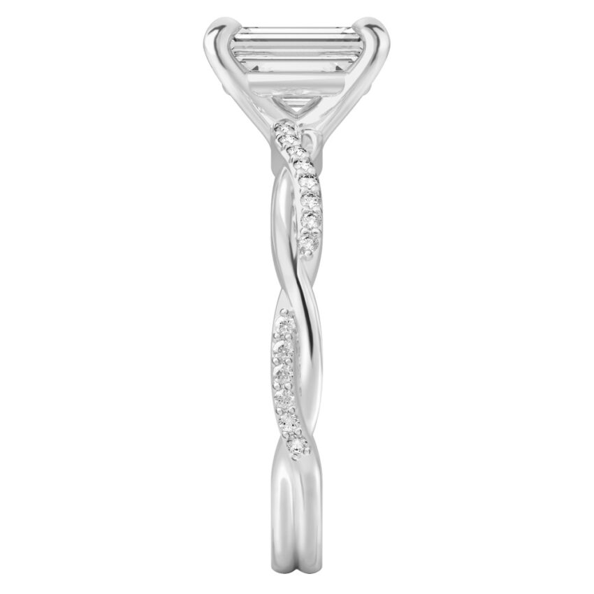 emerald cut diamond twist engagement ring palladium side