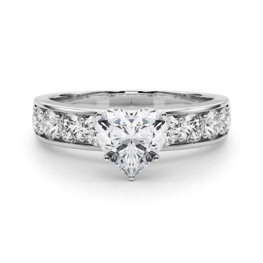 heart shape diamond channel setting engagement ring palladium