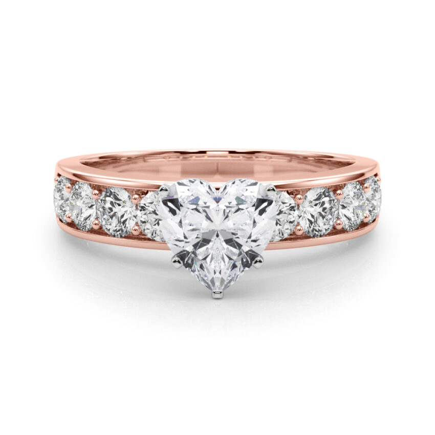 heart shape diamond channel setting engagement ring rose gold