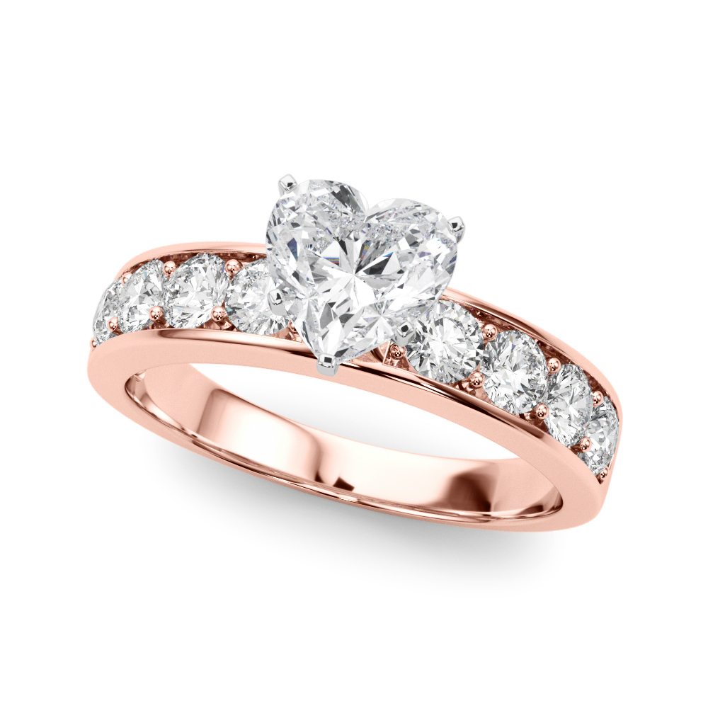 heart shape diamond channel setting engagement ring rose gold angle