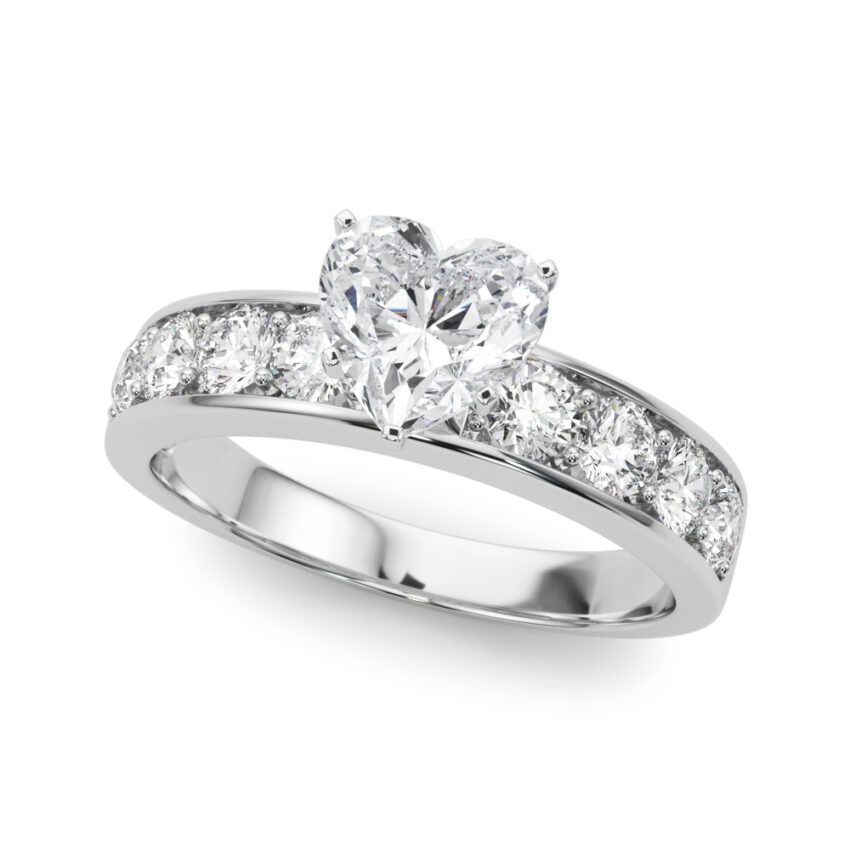 heart shape diamond channel setting engagement ring white gold angle