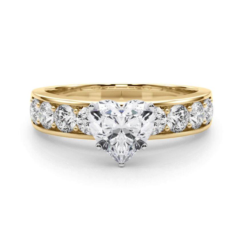 heart shape diamond channel setting engagement ring yellow gold