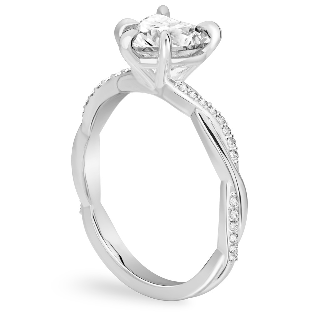 heart shape diamond intertwined engagement ring white gold angle