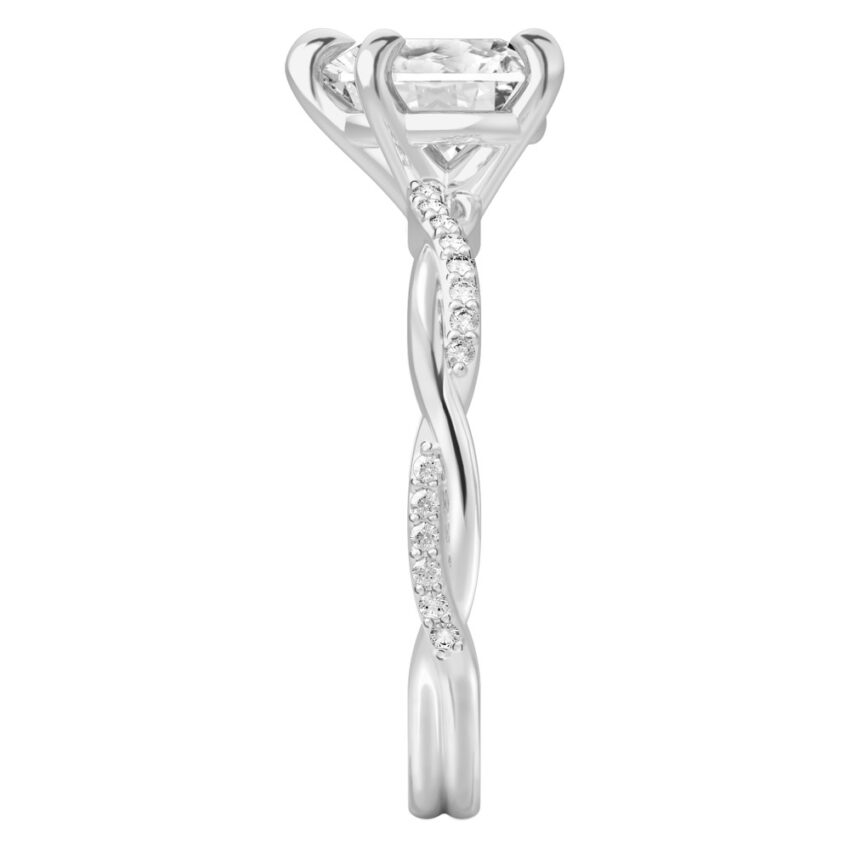 heart shape diamond twist engagement ring platinum side
