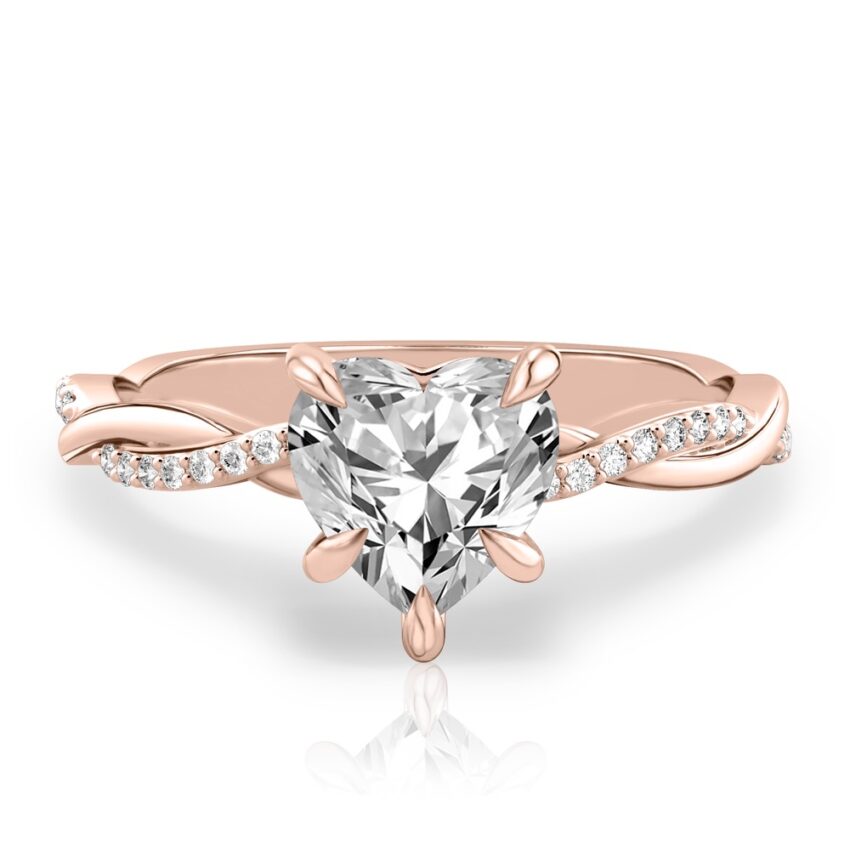 heart shape diamond twist engagement ring rose gold