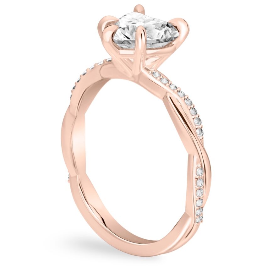 heart shape diamond twist engagement ring rose gold angle