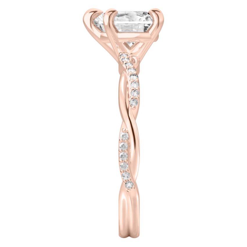 heart shape diamond twist engagement ring rose gold side