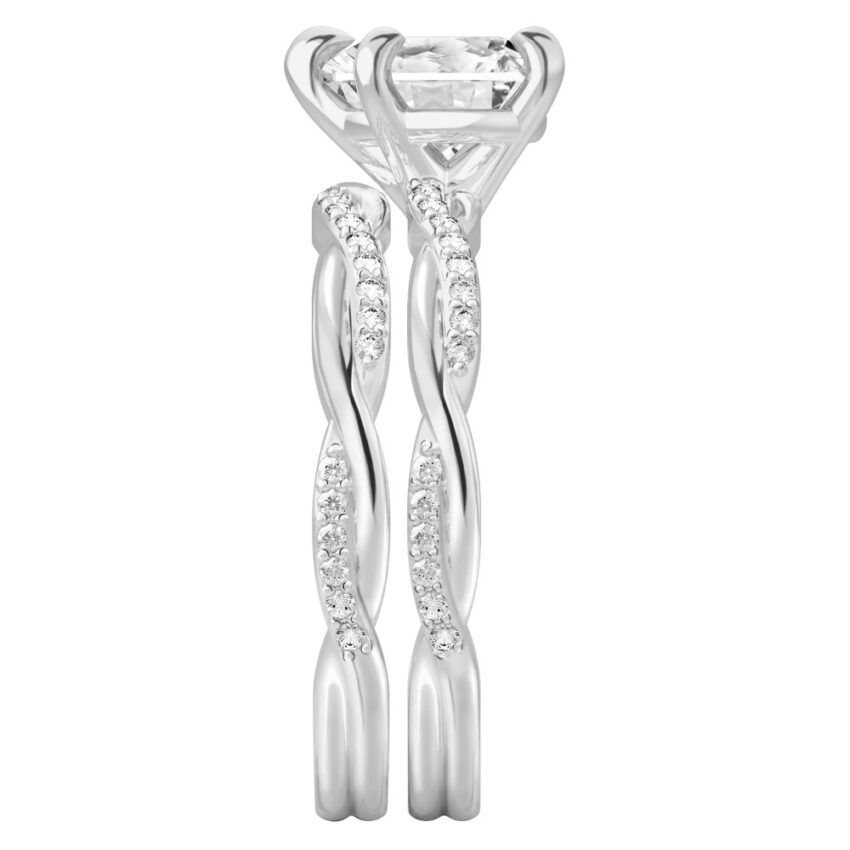 heart shape diamond twist engagement ring set palladium side
