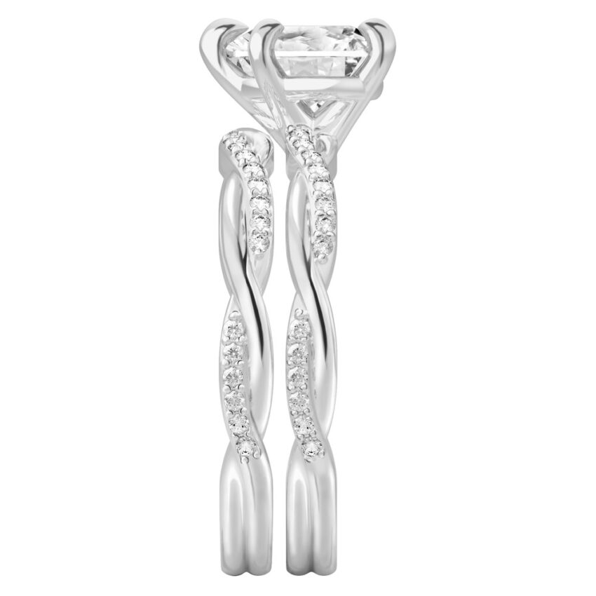 heart shape diamond twist engagement ring set platinum side