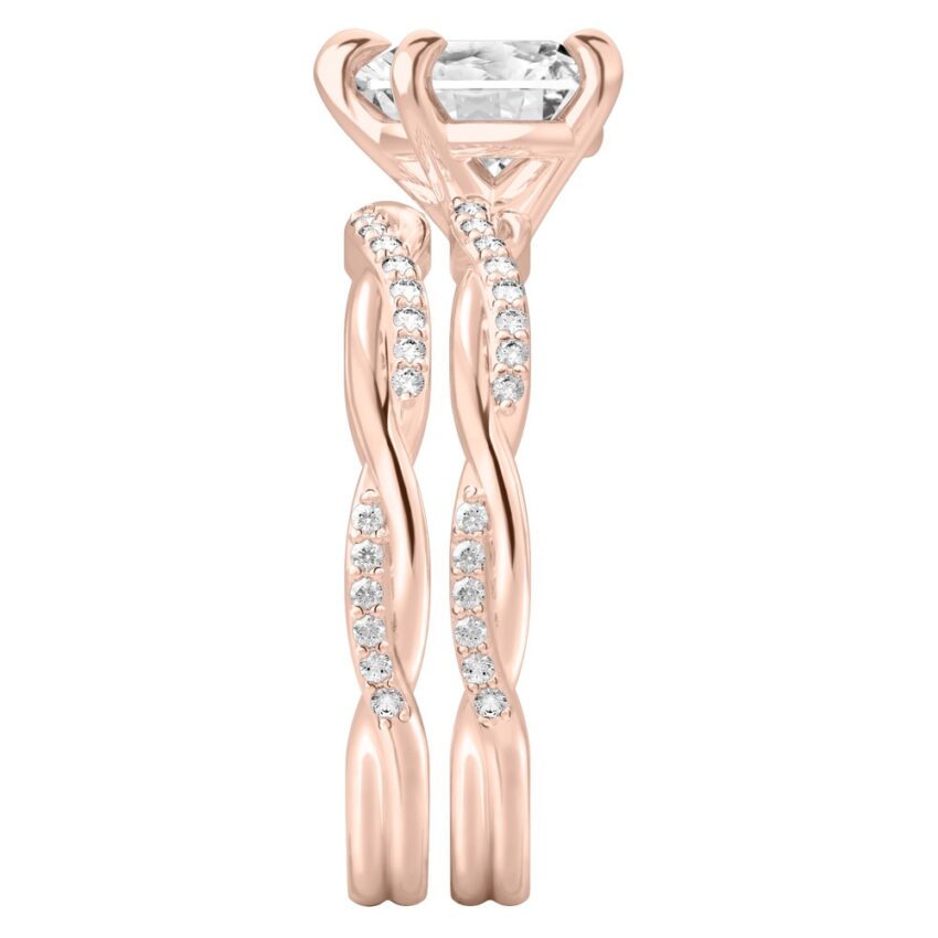 heart shape diamond twist engagement ring set rose gold side