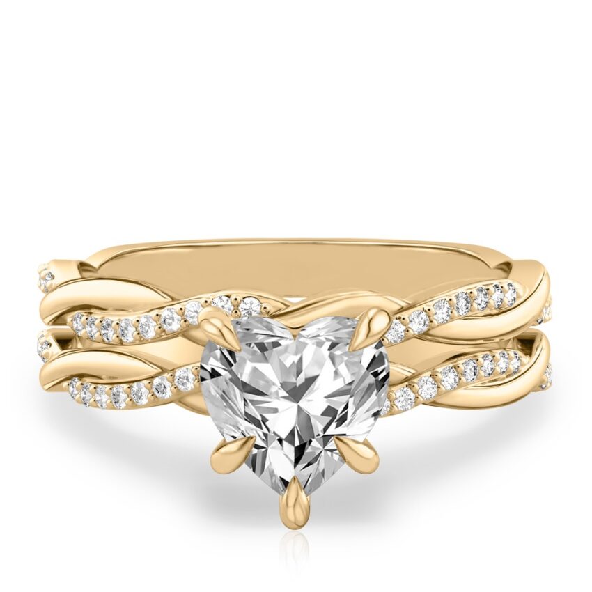 heart shape diamond twist engagement ring set yellow gold