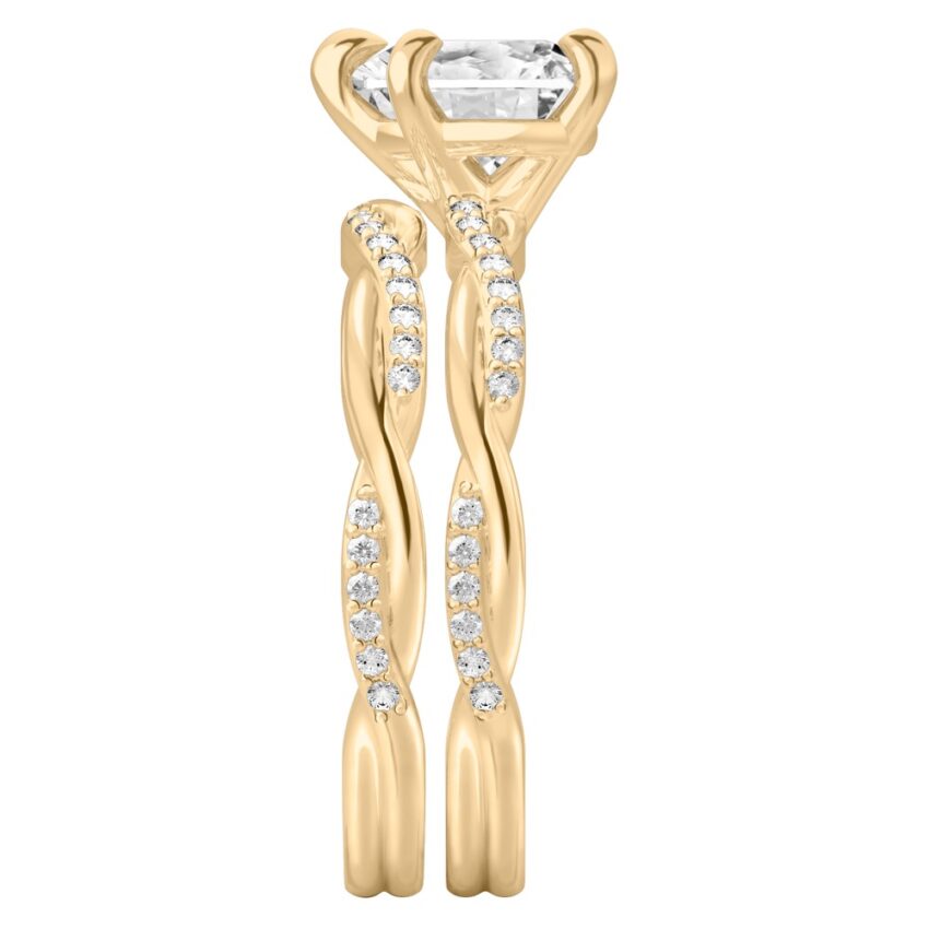 heart shape diamond twist engagement ring set yellow gold side