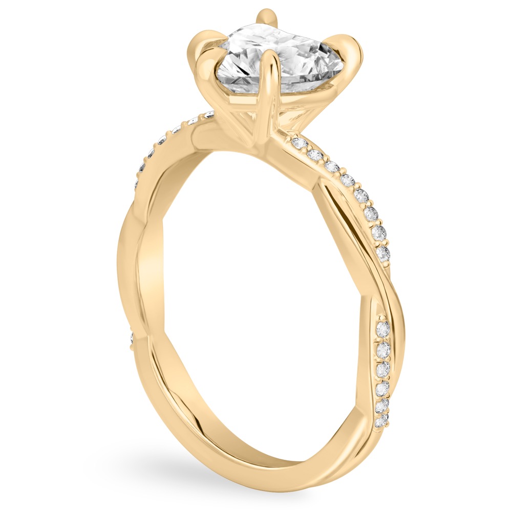 heart shape diamond twist engagement ring yellow gold angle