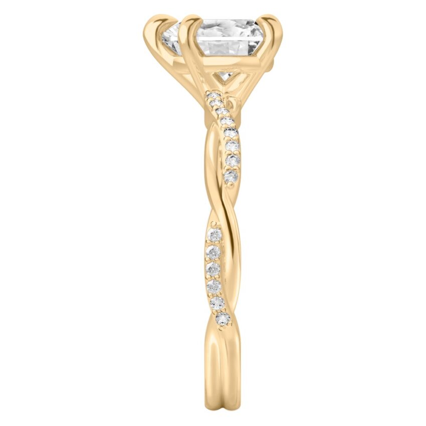heart shape diamond twist engagement ring yellow gold side
