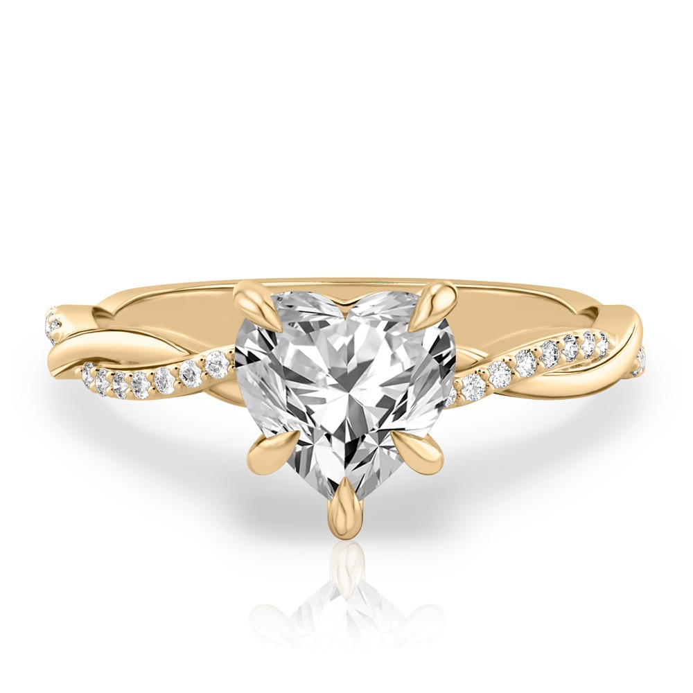 heart shape diamond twist engagement ring yellow gold