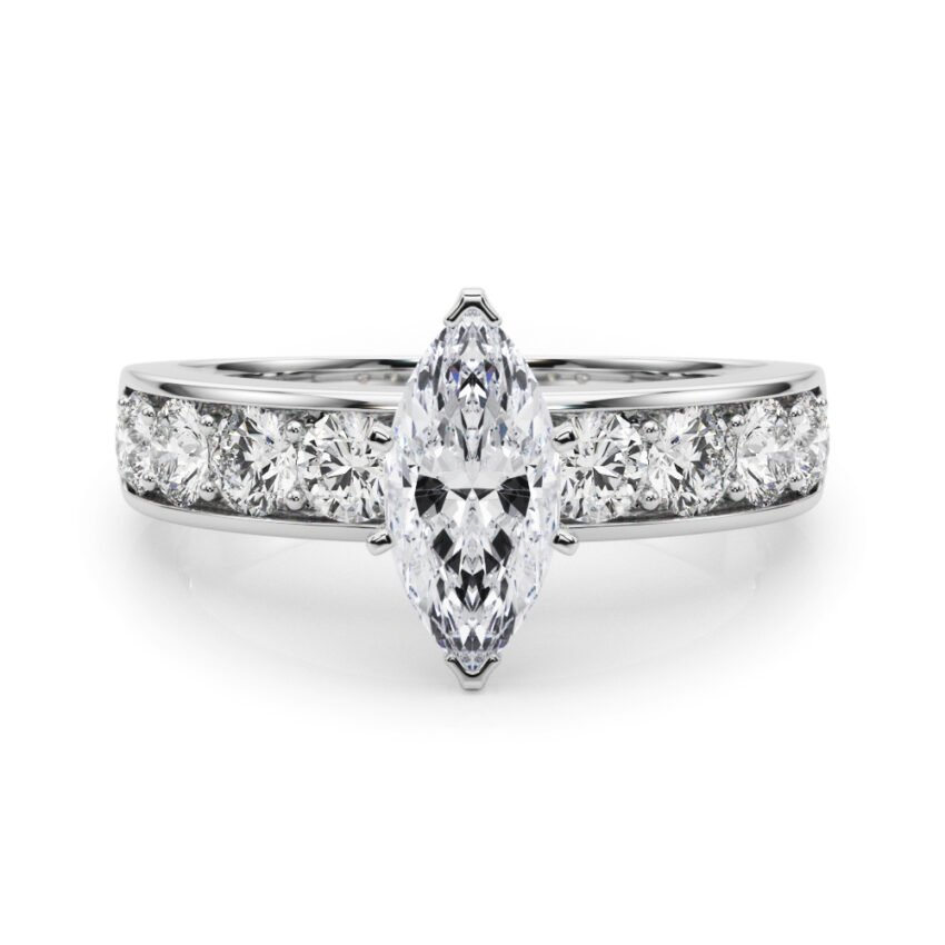 marquise cut diamond channel setting engagement ring palladium