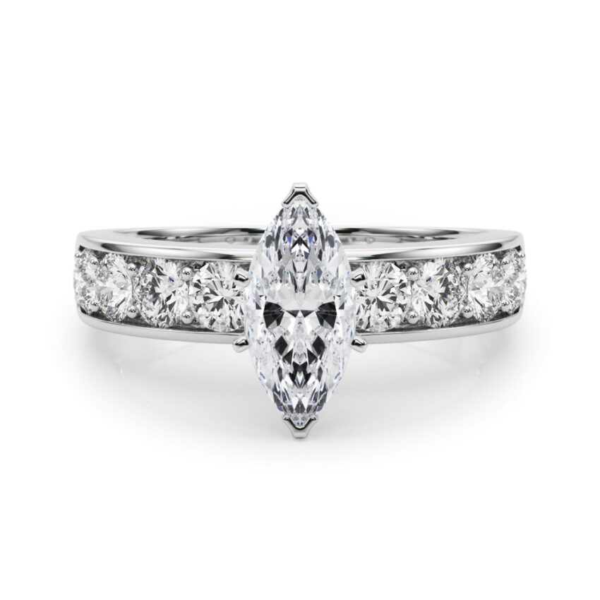 marquise cut diamond channel setting engagement ring platinum
