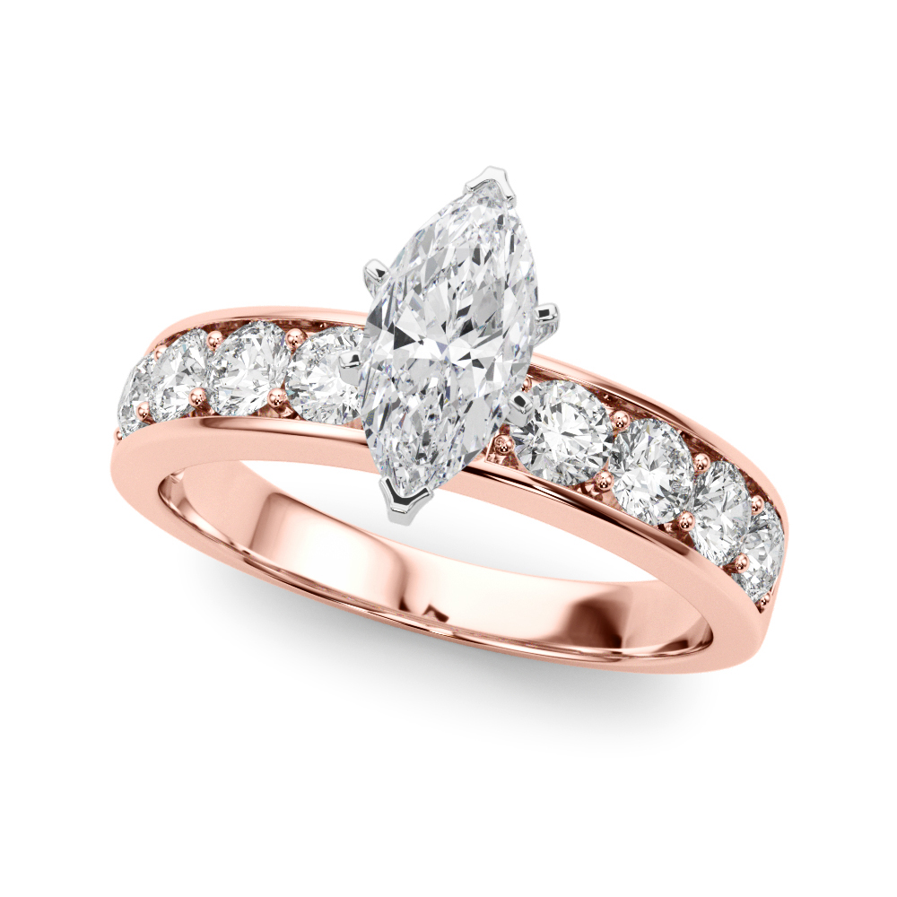 marquise cut diamond channel setting engagement ring rose gold angle