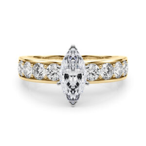 marquise cut diamond channel setting engagement ring yellow gold