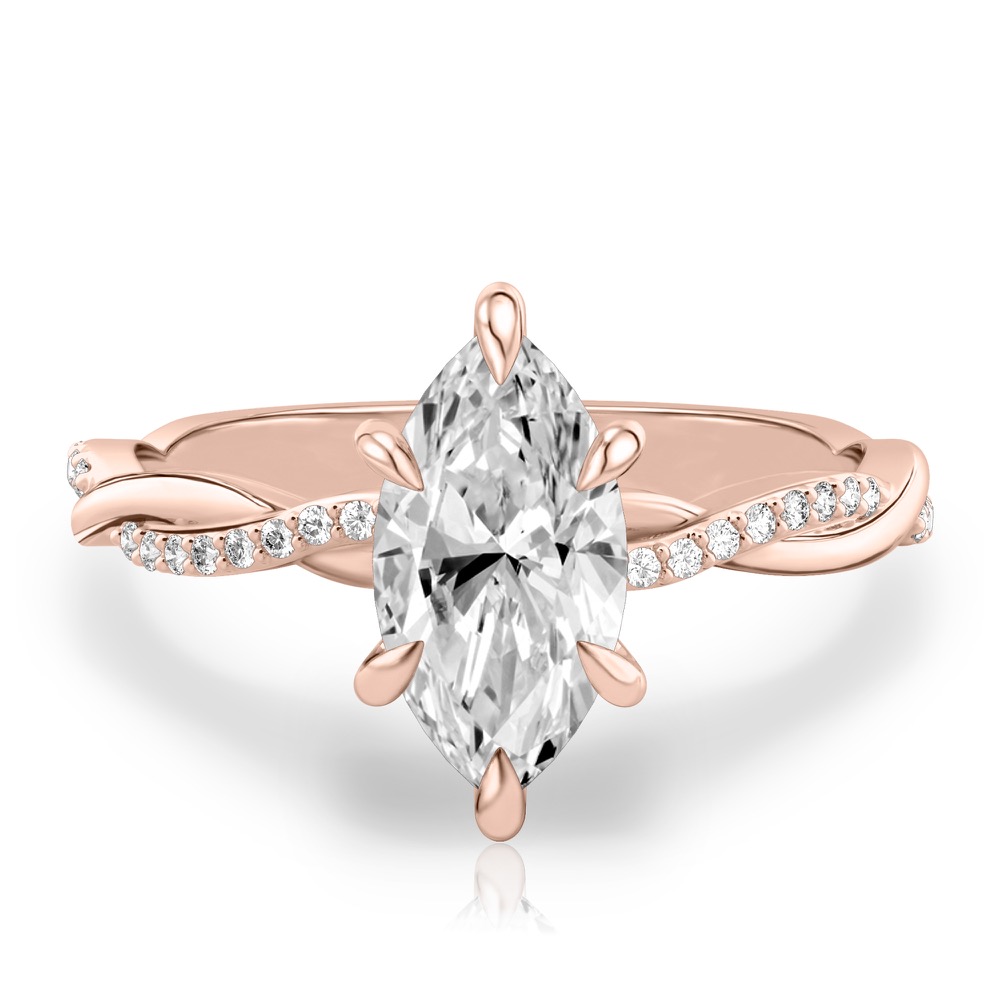 marquise cut diamond intertwined engagement ring rose gold