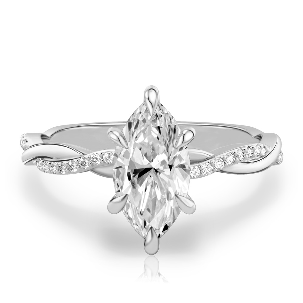 marquise cut diamond intertwined engagement ring white gold