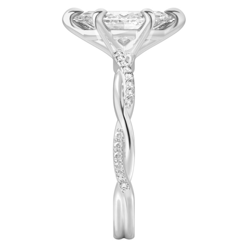 marquise cut diamond twist engagement ring platinum side