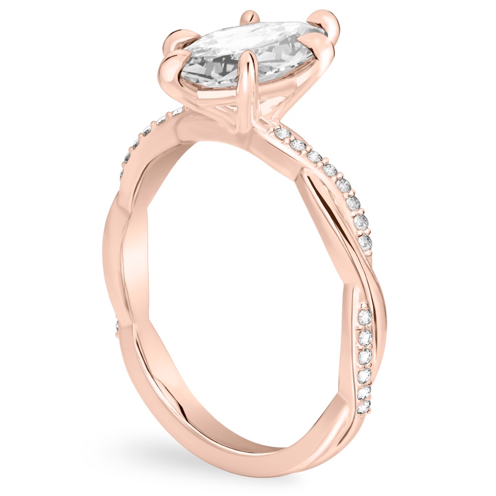 marquise cut diamond twist engagement ring rose gold angle