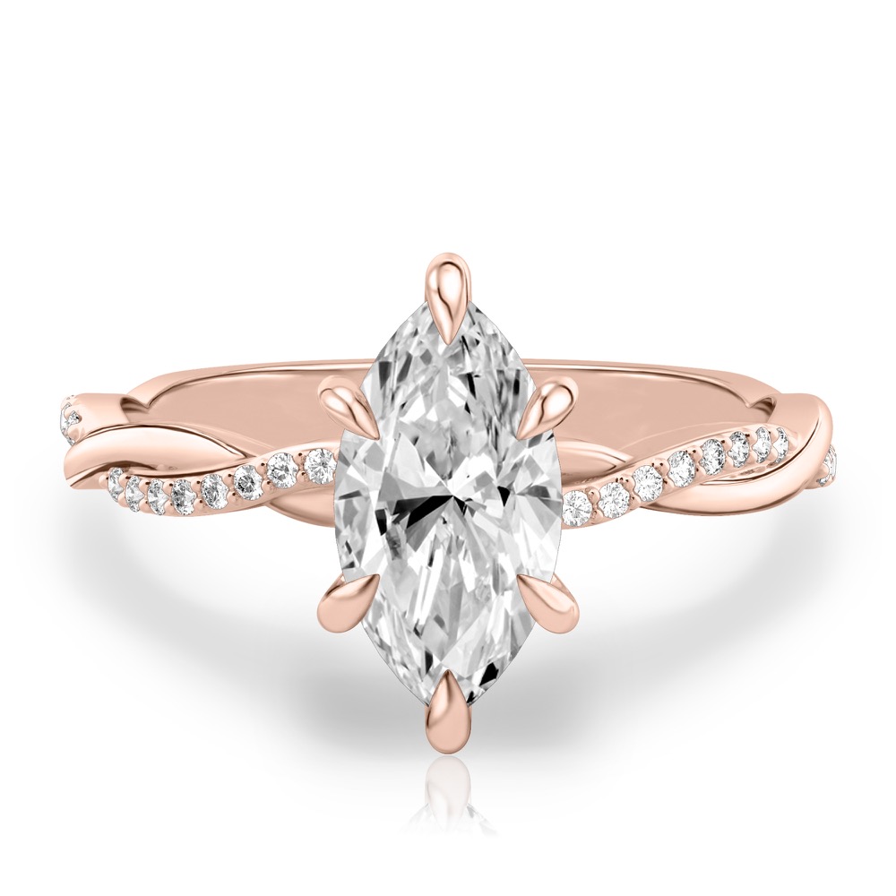 marquise cut diamond twist engagement ring rose gold