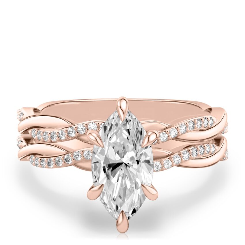 marquise cut diamond twist engagement ring set rose gold